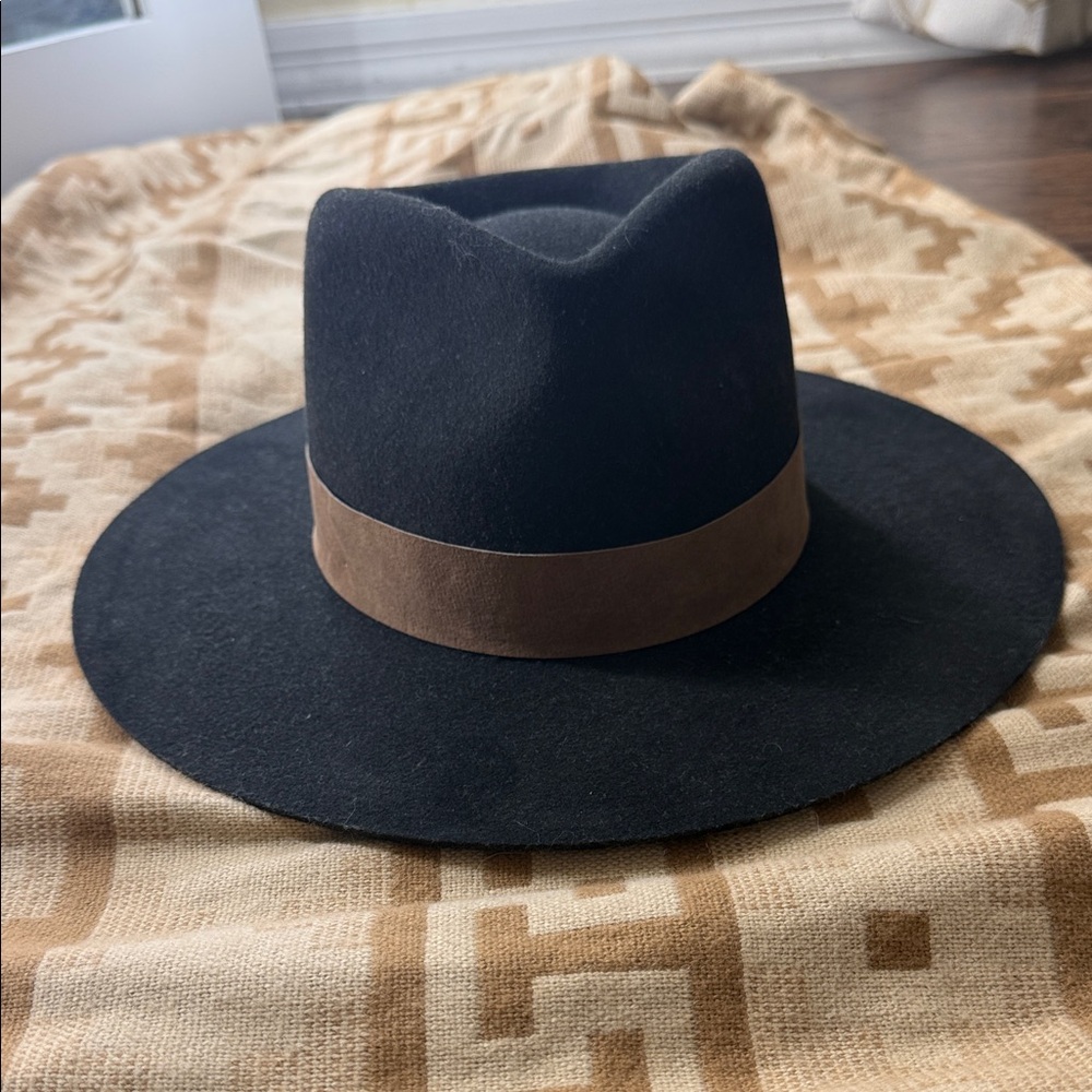 Gigi Pip Black Wide Brim Fedora with Brown Band